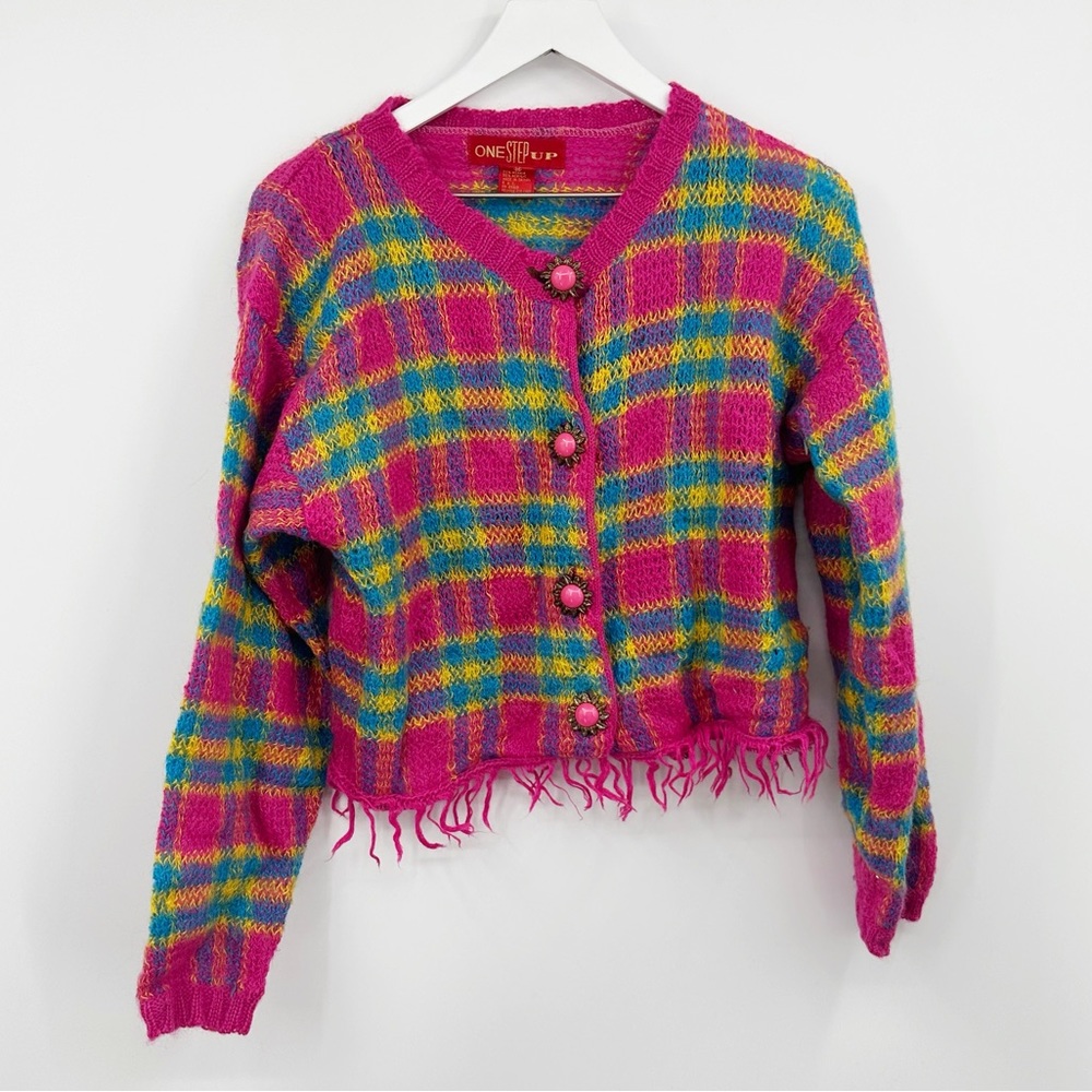 Vintage Y2K Retro Grannycore Plaid Sweater Cardigan Size Medium